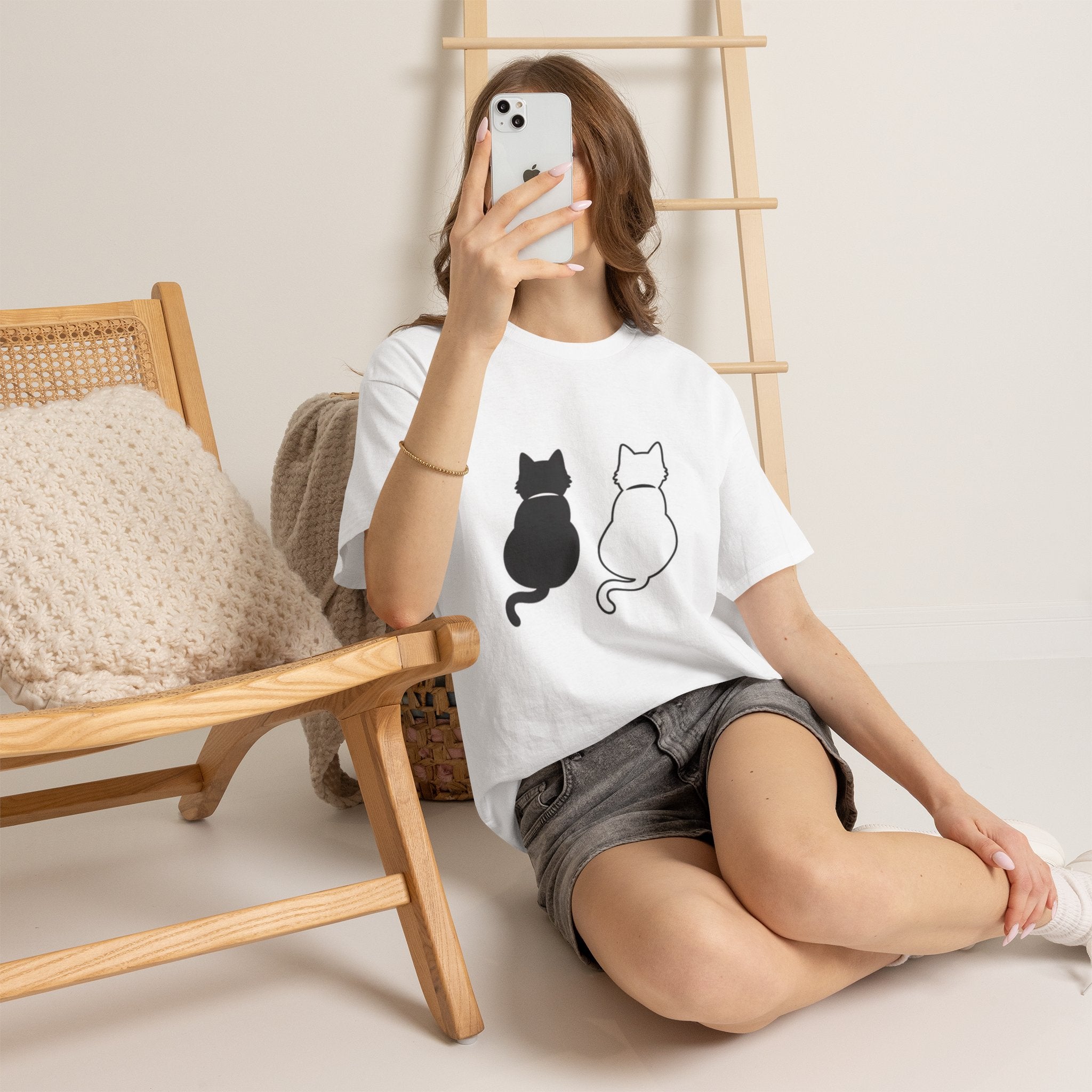 Cat Silhouettes T-Shirt — Black & White Cats Back View Graphic Tee