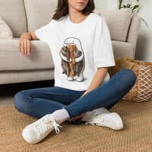 Cat Hug T-Shirt — Cute Cartoon Character Holding Three Kittens