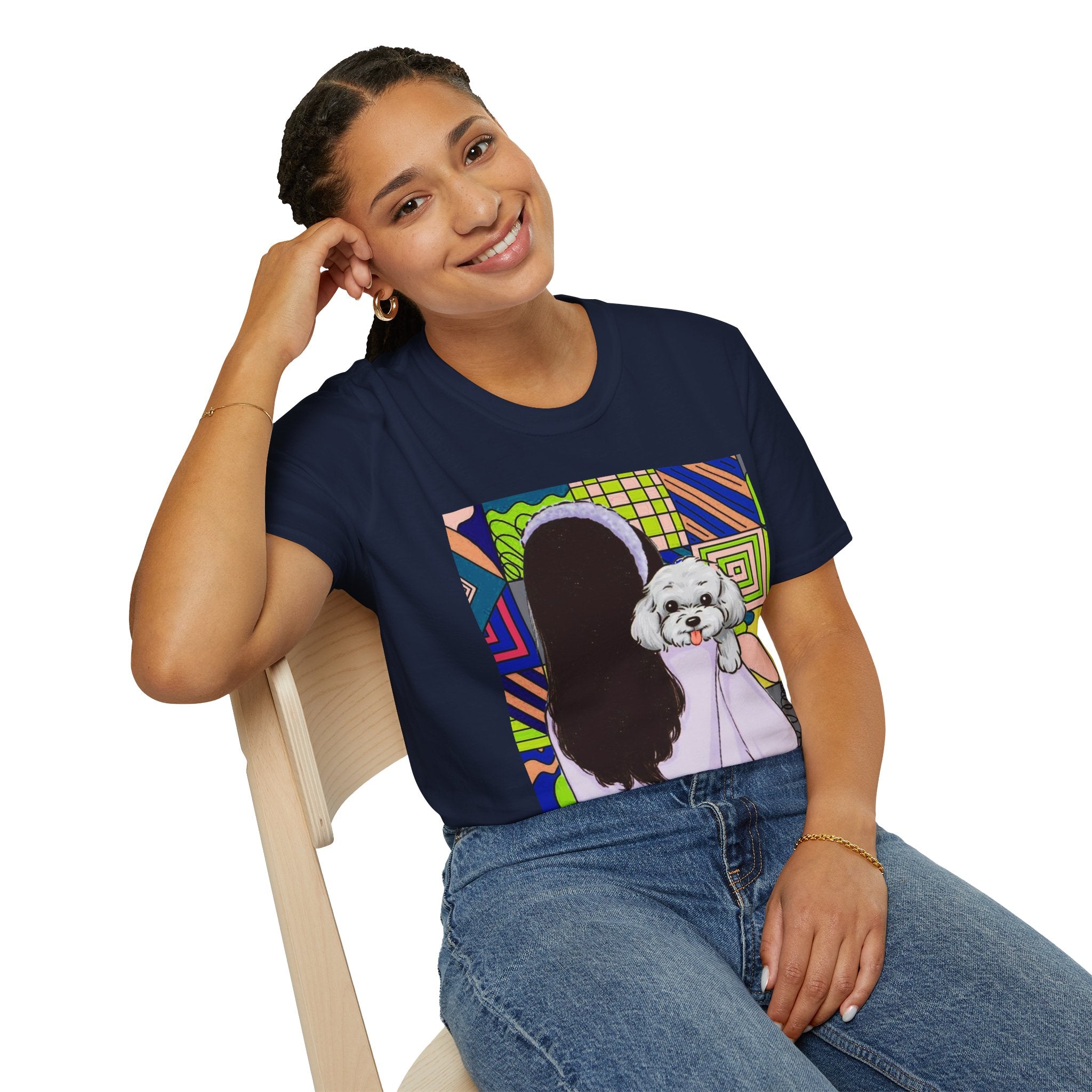 T-Shirt — Pop Art Girl with Fluffy Dog Graphic Tee