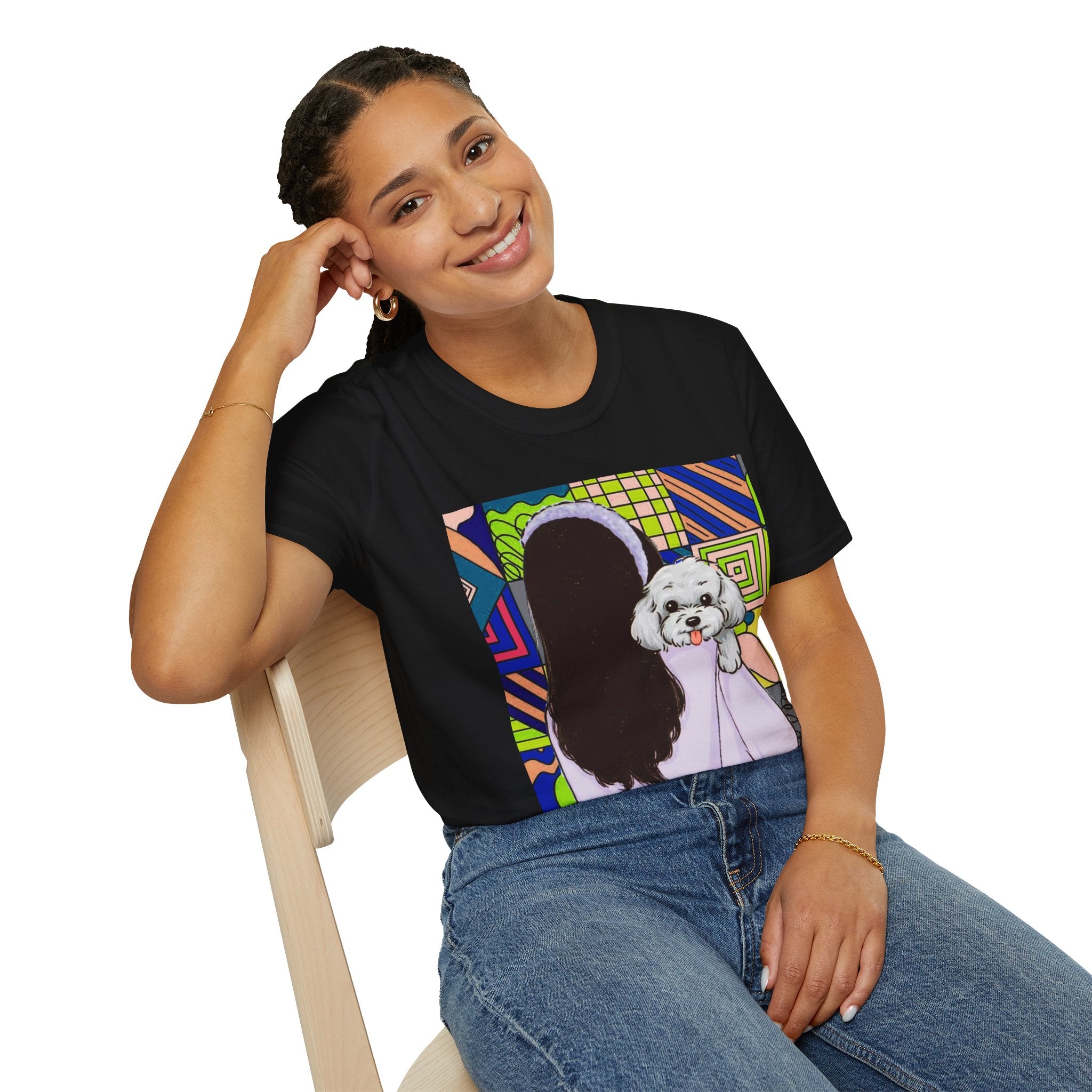 T-Shirt — Pop Art Girl with Fluffy Dog Graphic Tee
