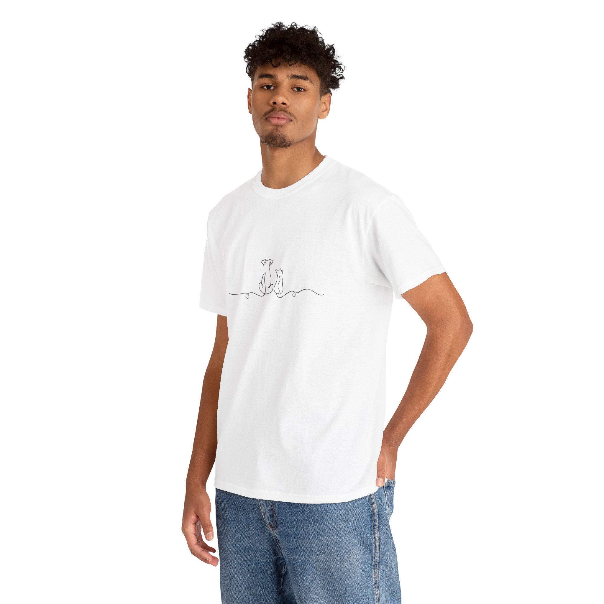Minimalist Cat Line Art Tee - Cute Sitting Kittens Graphic T-Shirt
