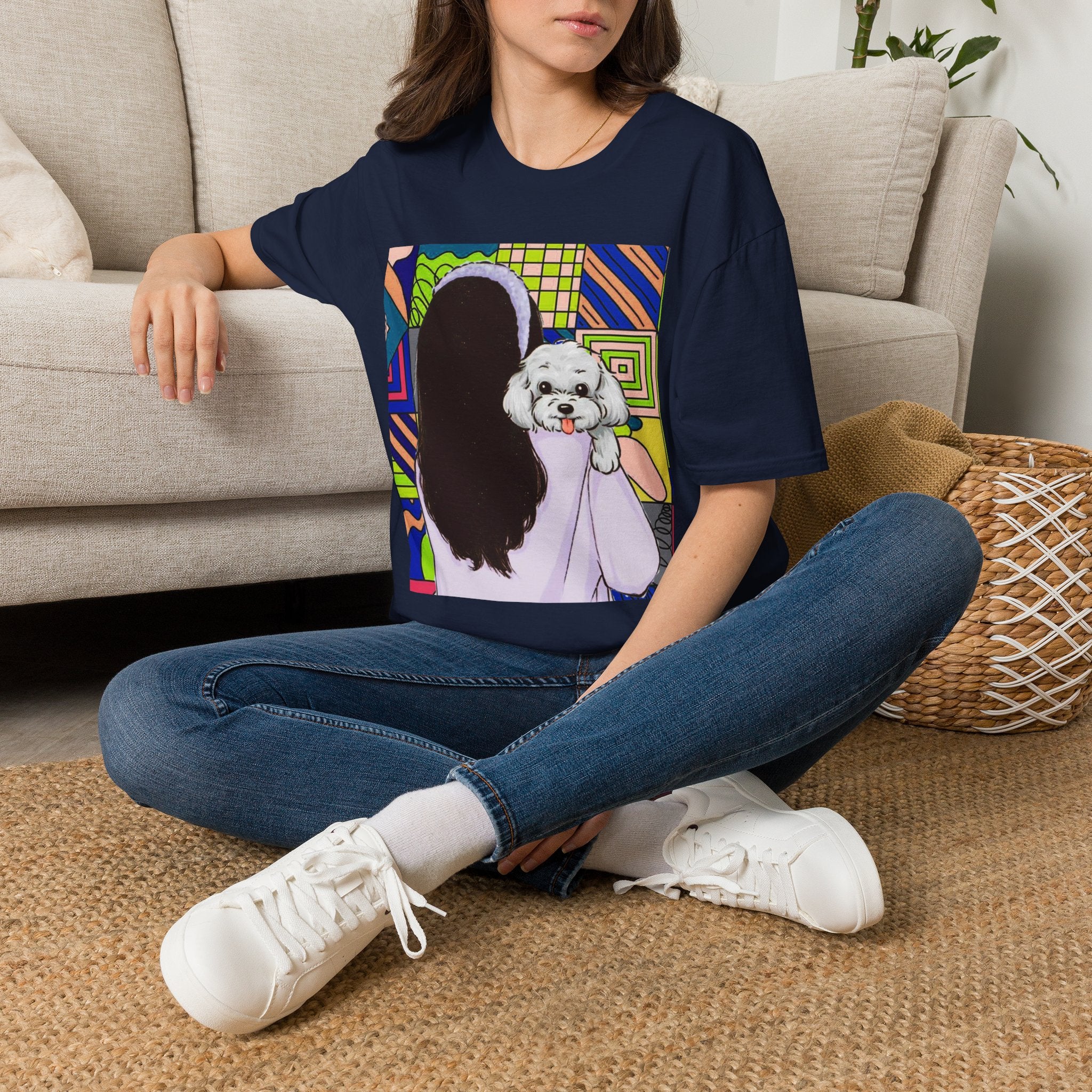 T-Shirt — Pop Art Girl with Fluffy Dog Graphic Tee