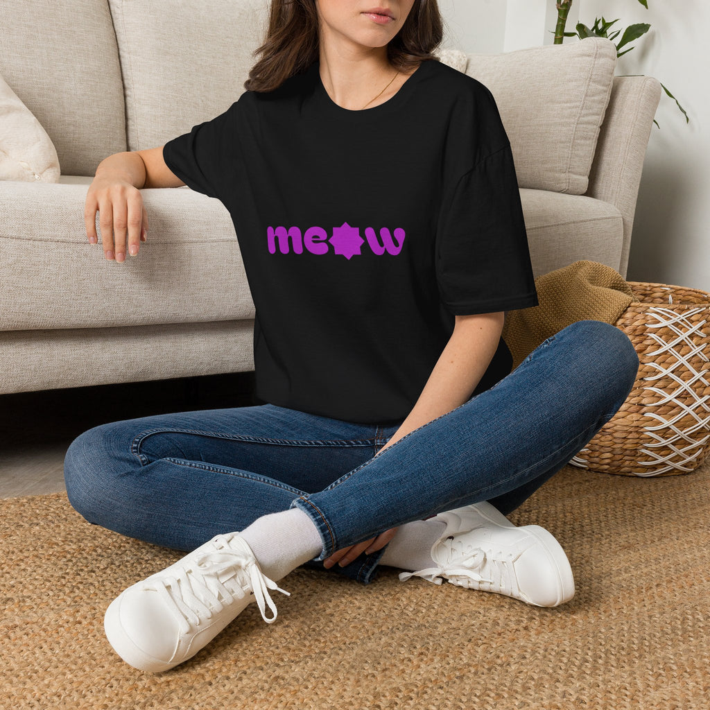 Meow Purple Retro Cat T-Shirt — Cute Minimalist Cat Paw Graphic