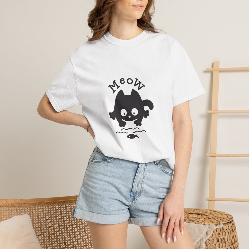 Meow Retro Cat Tee — Playful "Meow" Graphic T-Shirt