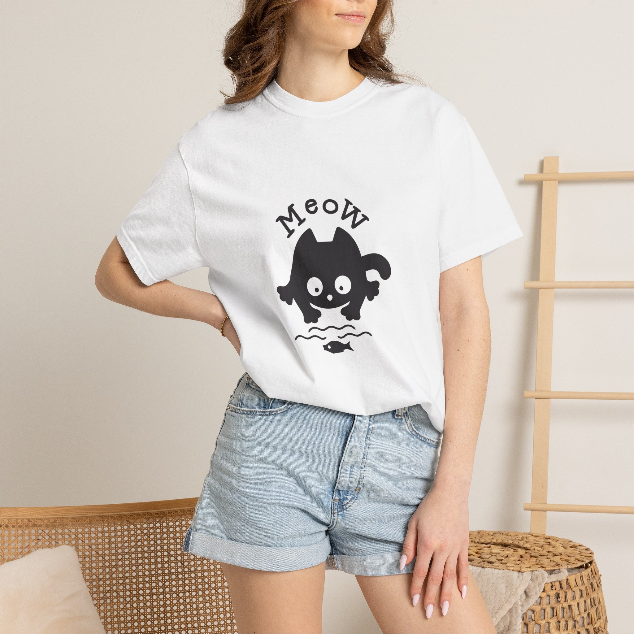 Meow Retro Cat Tee — Playful "Meow" Graphic T-Shirt