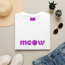Meow Purple Retro Cat T-Shirt — Cute Minimalist Cat Paw Graphic