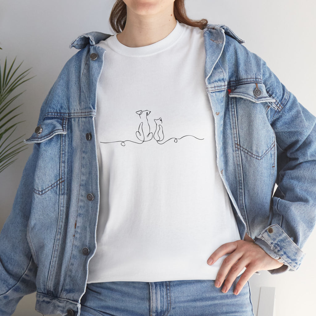 Minimalist Cat Line Art Tee - Cute Sitting Kittens Graphic T-Shirt