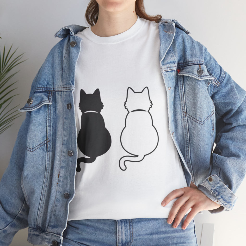 Cat Silhouettes T-Shirt — Black & White Cats Back View Graphic Tee