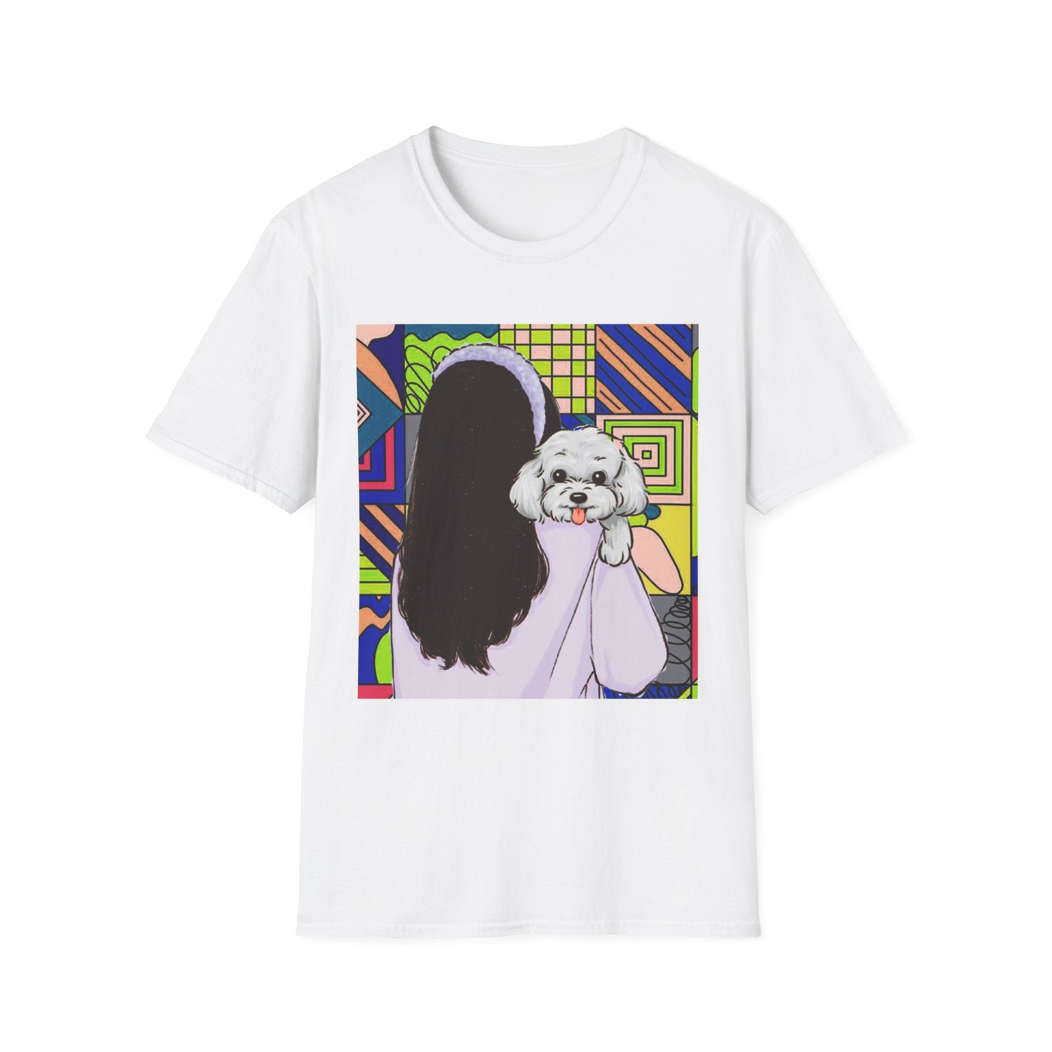 T-Shirt — Pop Art Girl with Fluffy Dog Graphic Tee