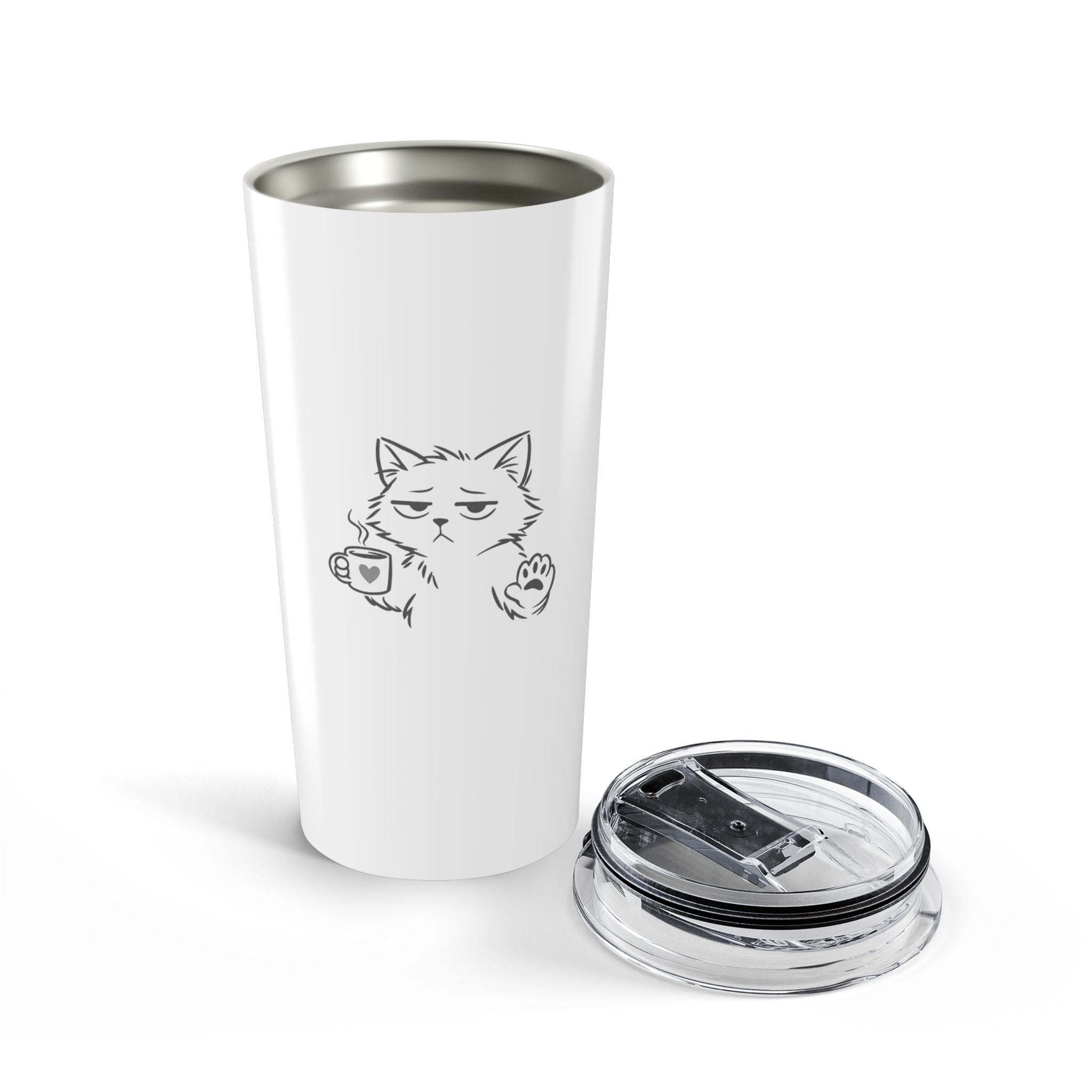 20oz Tumbler with Grumpy Cat Holding Coffee - Funny Cat Travel Mug