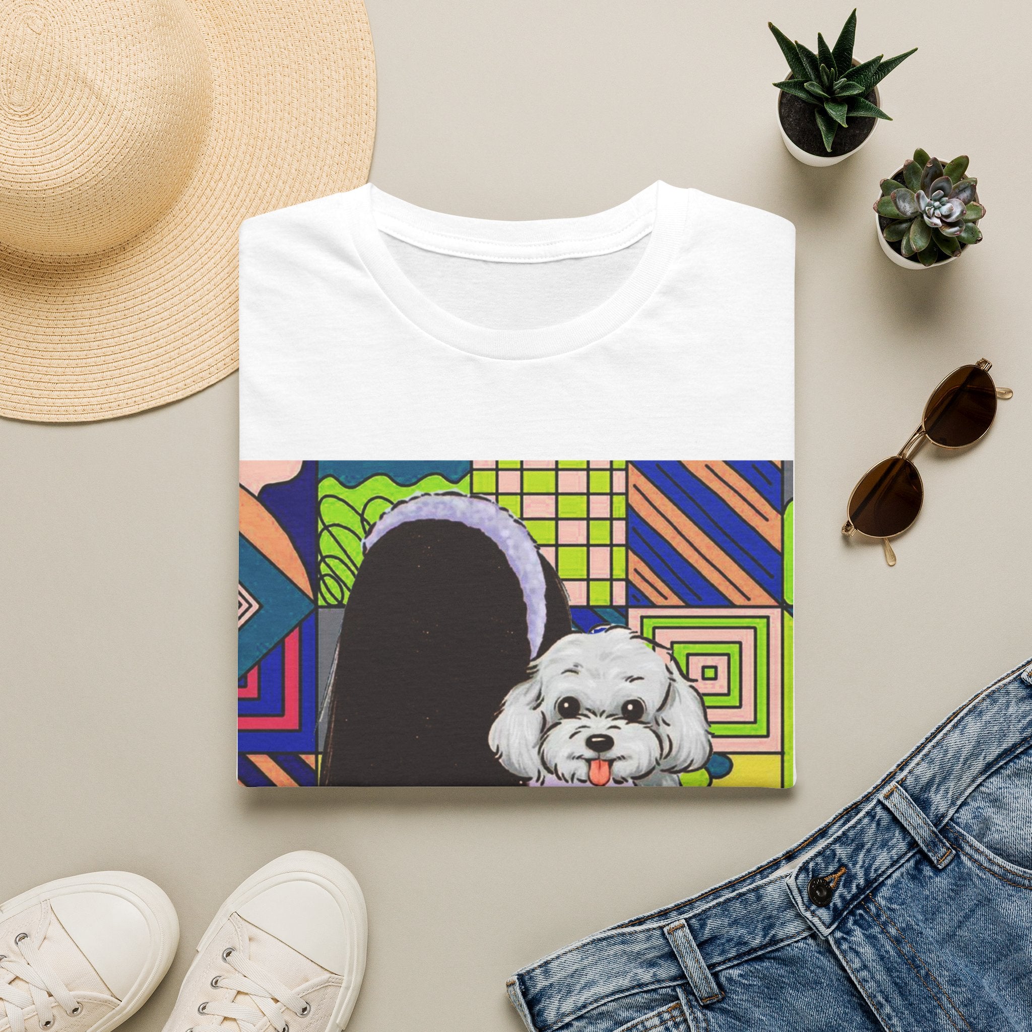 T-Shirt — Pop Art Girl with Fluffy Dog Graphic Tee