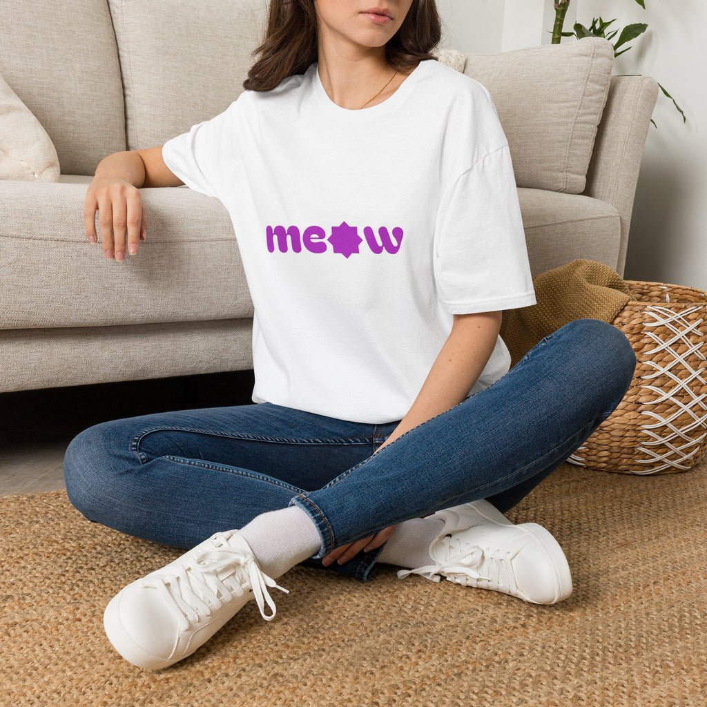 Meow Purple Retro Cat T-Shirt — Cute Minimalist Cat Paw Graphic
