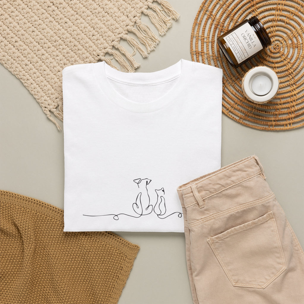 Minimalist Cat Line Art Tee - Cute Sitting Kittens Graphic T-Shirt