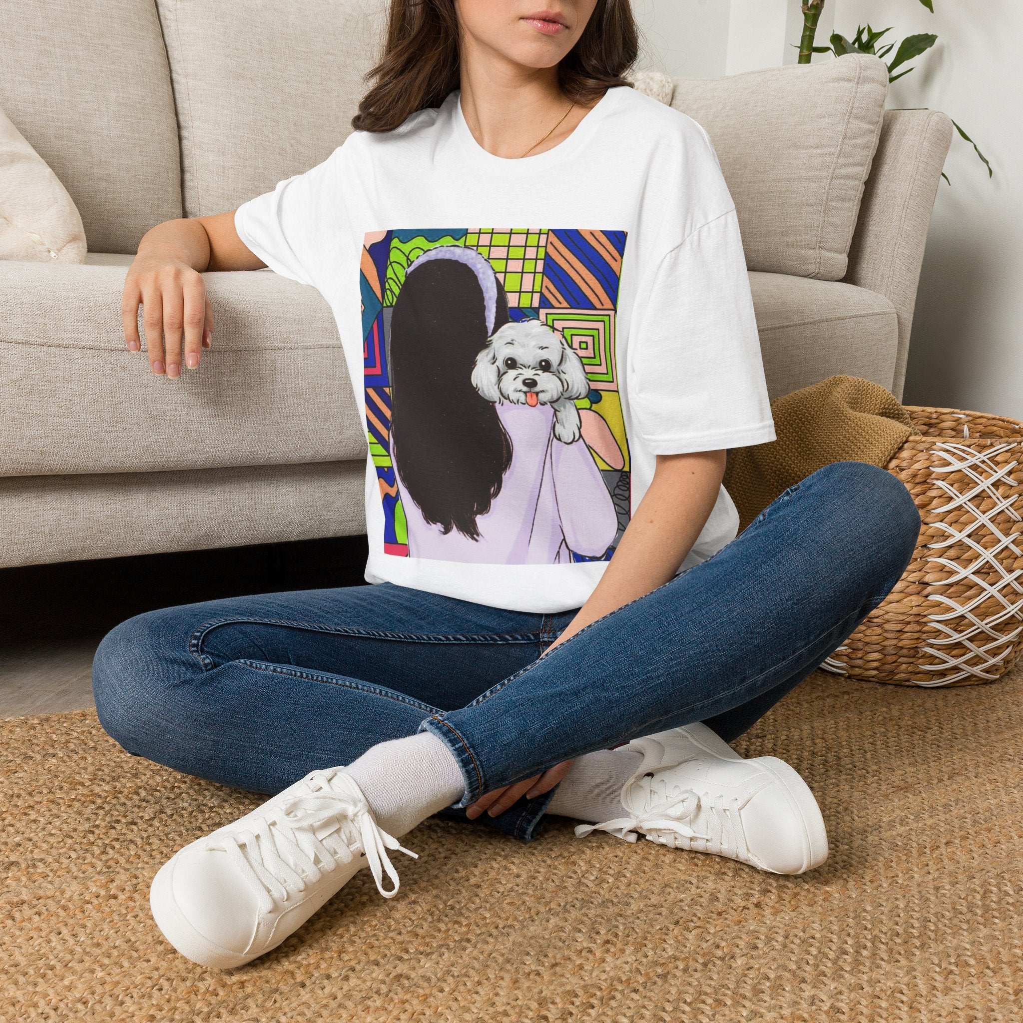 T-Shirt — Pop Art Girl with Fluffy Dog Graphic Tee