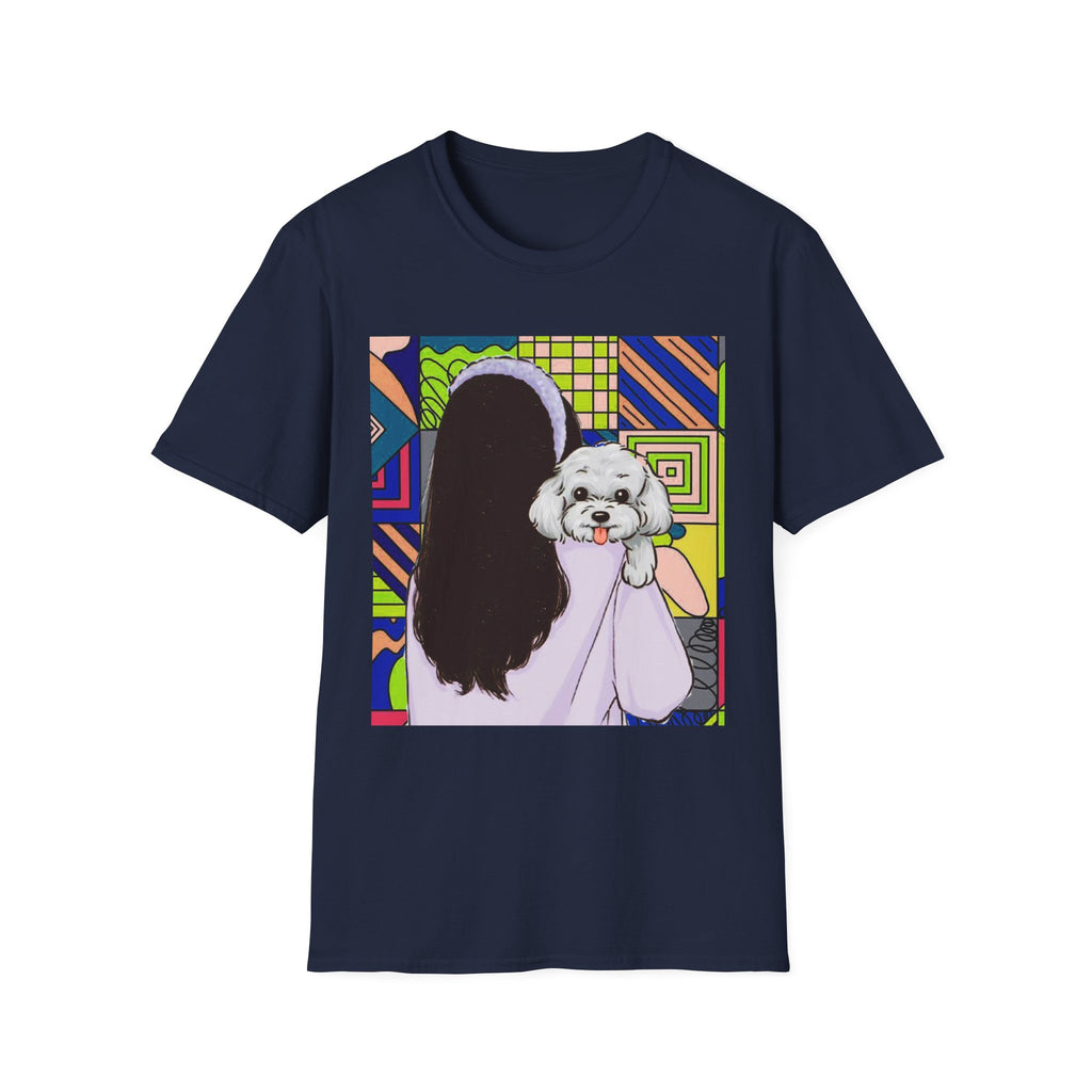 T-Shirt — Pop Art Girl with Fluffy Dog Graphic Tee