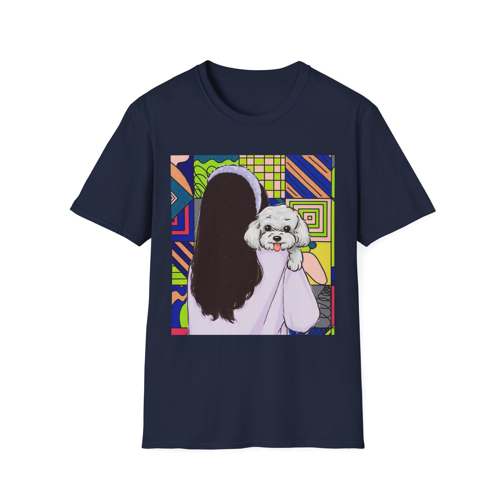 T-Shirt — Pop Art Girl with Fluffy Dog Graphic Tee