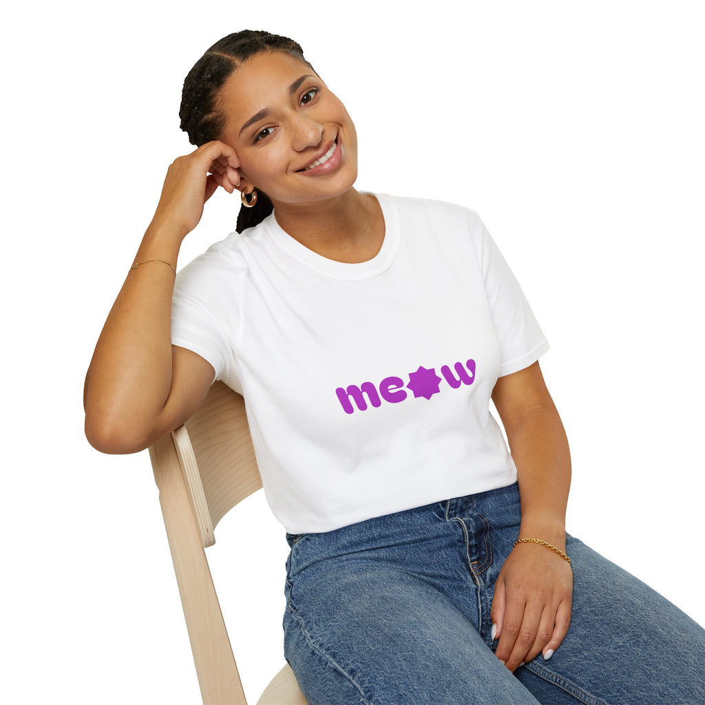 Meow Purple Retro Cat T-Shirt — Cute Minimalist Cat Paw Graphic