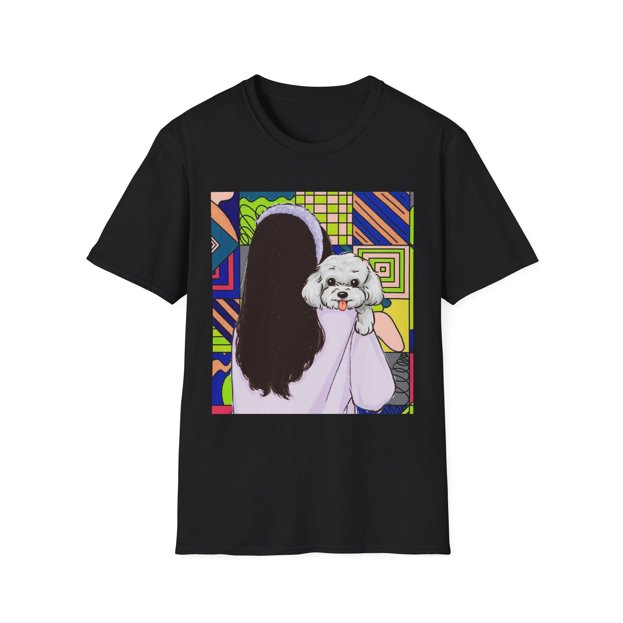 T-Shirt — Pop Art Girl with Fluffy Dog Graphic Tee