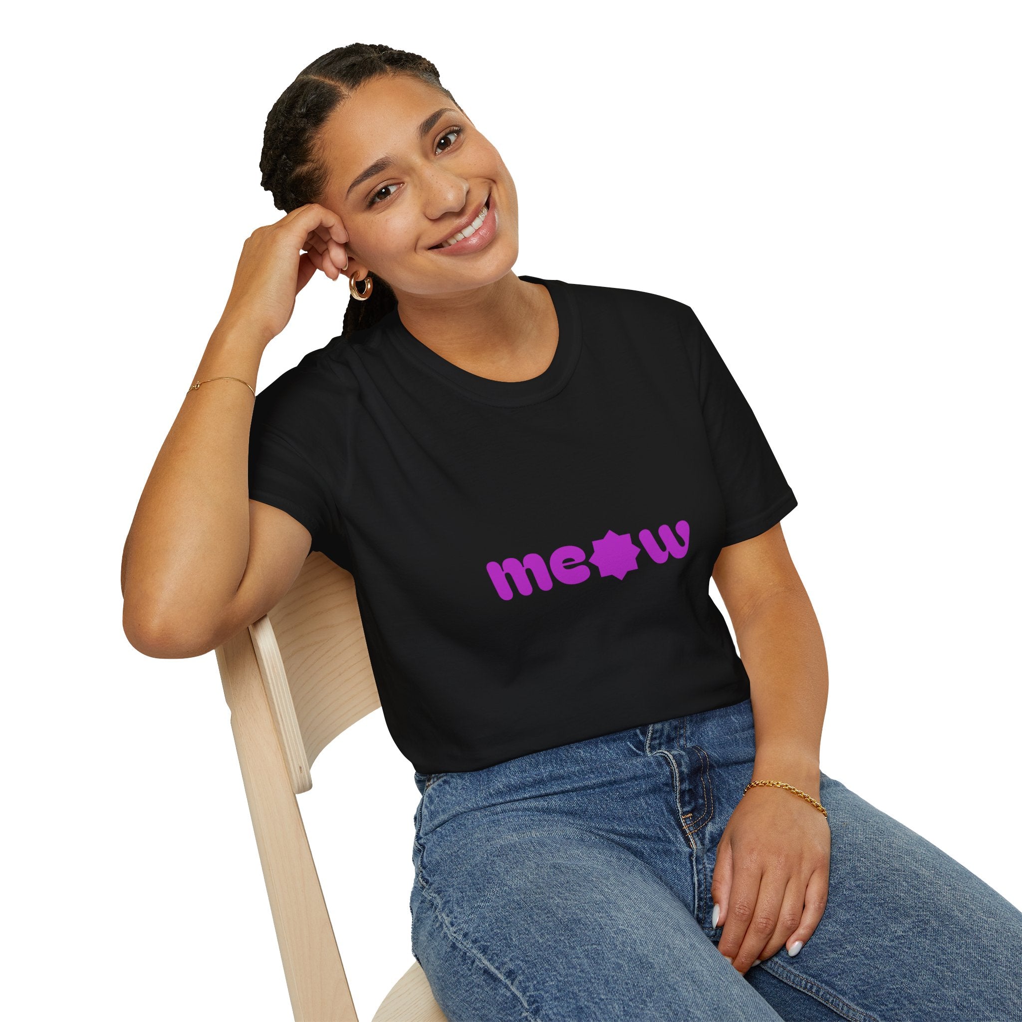 Meow Purple Retro Cat T-Shirt — Cute Minimalist Cat Paw Graphic