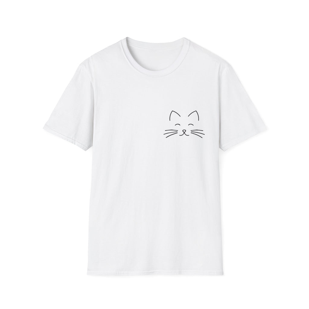 Minimal Cat Face Pocket T-Shirt — Cute Kitty Outline Tee