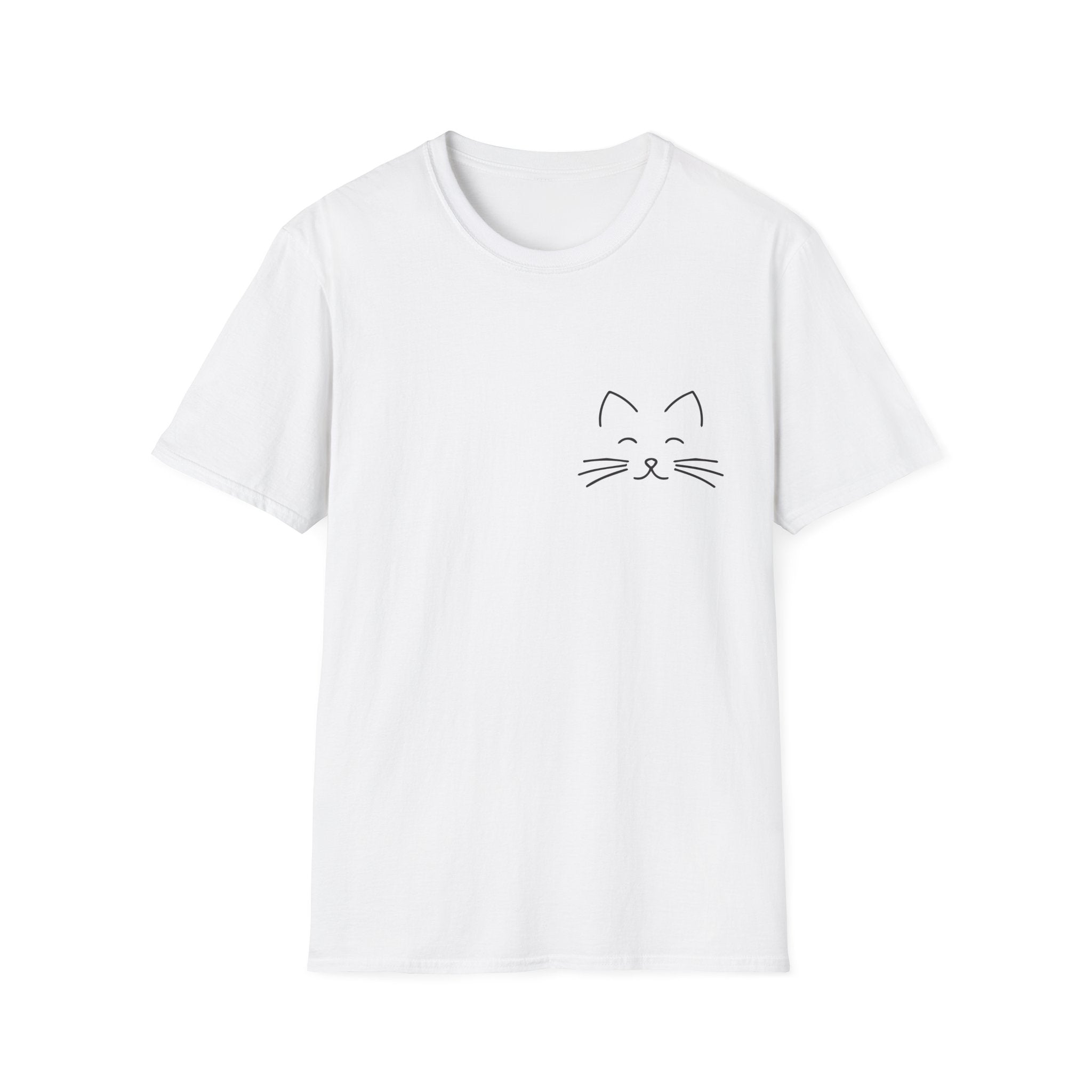 Minimal Cat Face Pocket T-Shirt — Cute Kitty Outline Tee