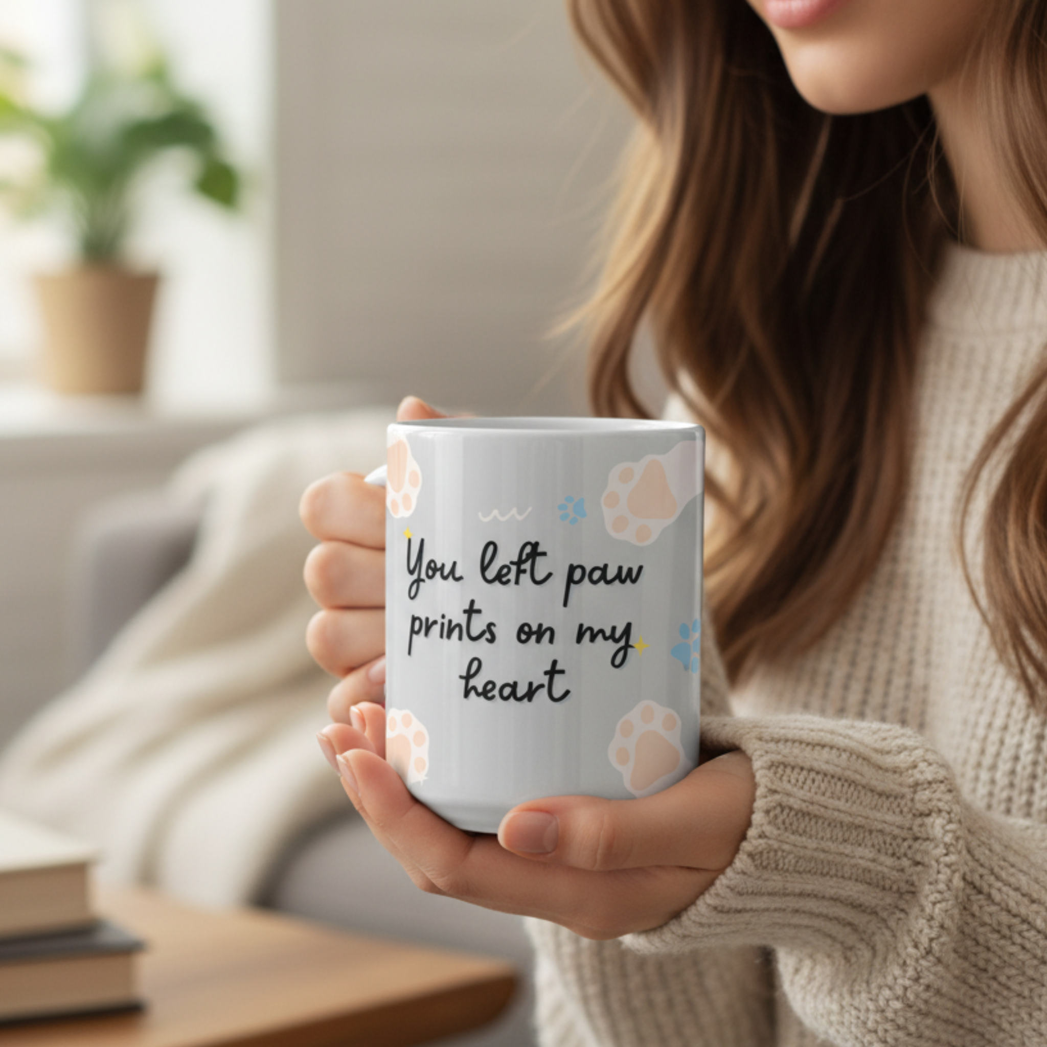 You Left Paw Prints on My Heart Accent Coffee Mug — Pet Sympathy Memorial Gift (11/15oz)
