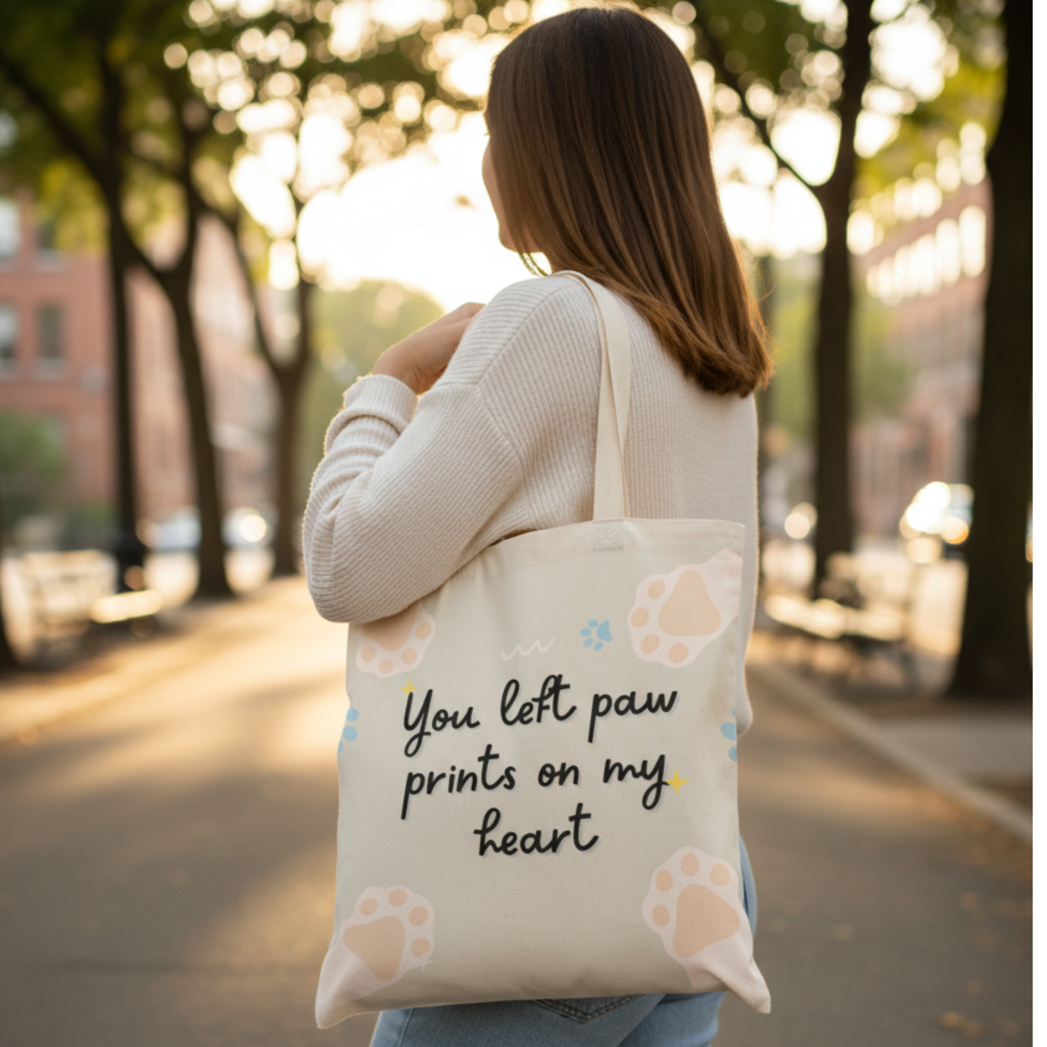 Tote Bag — “You Left Paw Prints on My Heart” Pet Memorial Canvas Tote