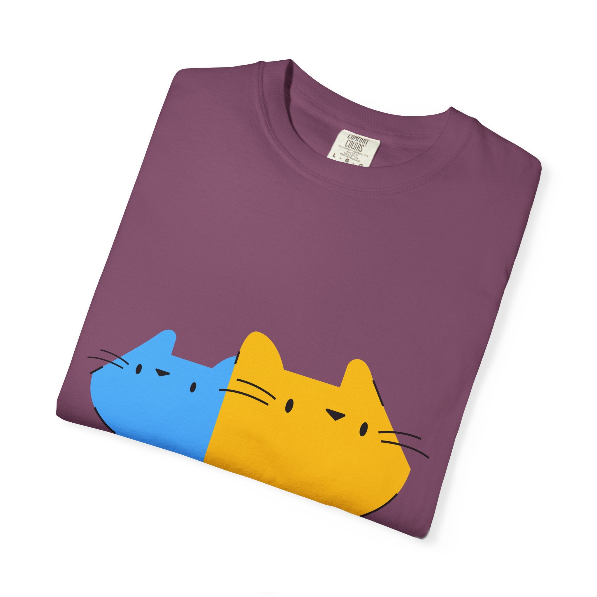 Cat Split Face T-Shirt — Cute Blue & Yellow Cat Graphic Tee
