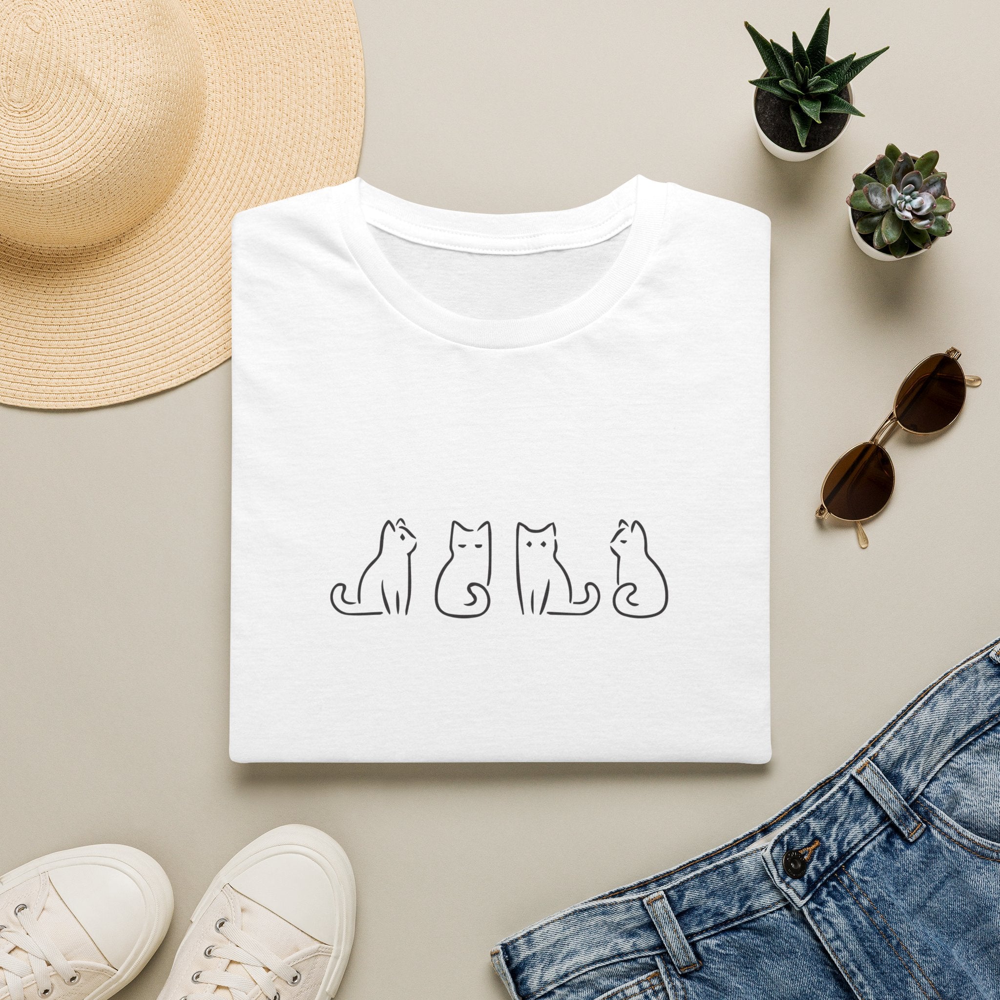 Minimal Cat Lineup T-Shirt — Cute Cat Silhouette Tee for Cat Lovers