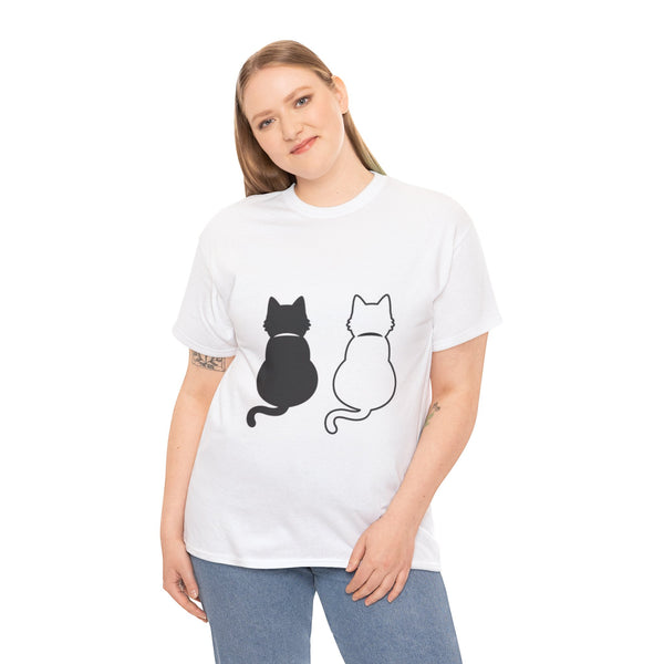 Cat Silhouettes T-Shirt — Black & White Cats Back View Graphic Tee