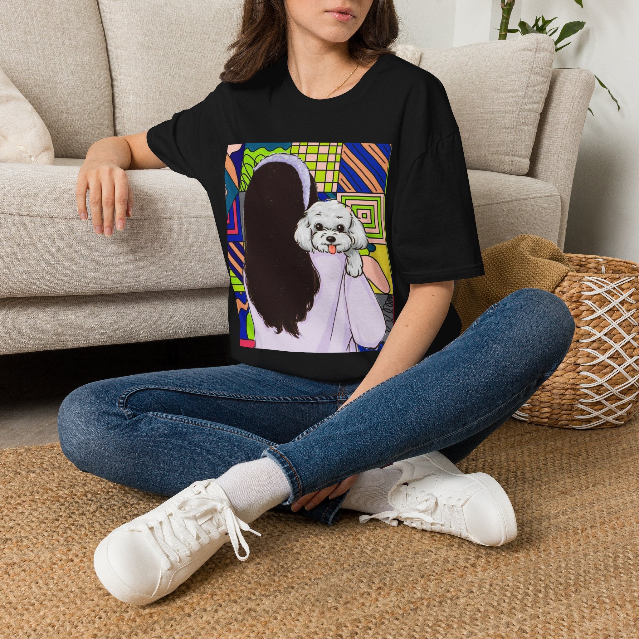 T-Shirt — Pop Art Girl with Fluffy Dog Graphic Tee