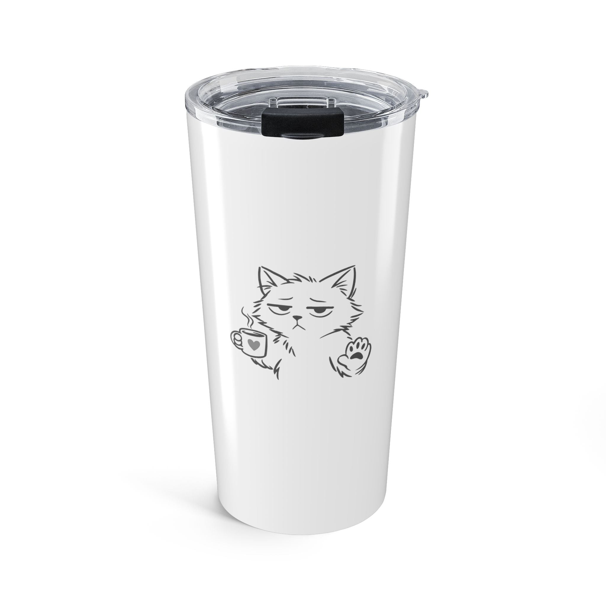 20oz Tumbler with Grumpy Cat Holding Coffee - Funny Cat Travel Mug