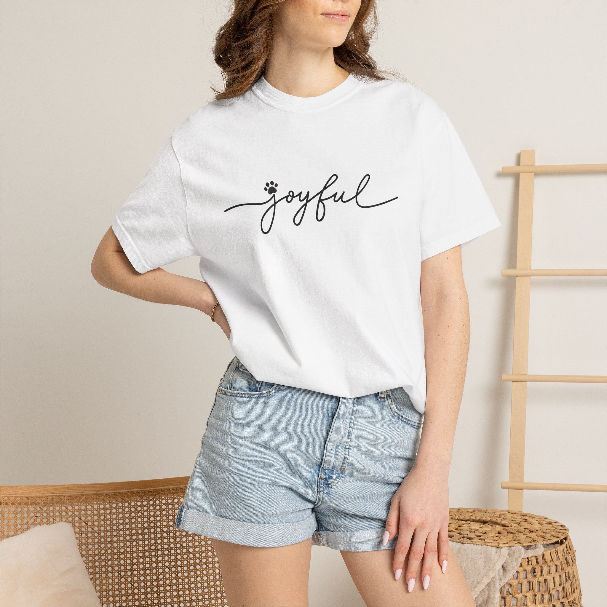 Joyful Script T-Shirt — Minimal Floral 'joyful' Tee for Everyday & Gift